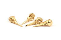 Gold Bird Skull, 2 Gold Plated Brass Bird Skull Necklace Pendants (32x11x10mm) N0492 Q0105