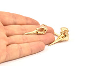 Gold Bird Skull, 2 Gold Plated Brass Bird Skull Necklace Pendants (32x11x10mm) N0492 Q0105