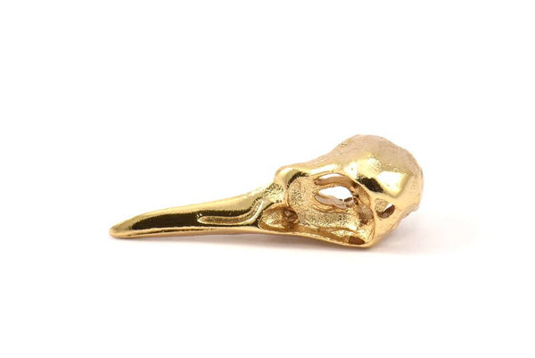 Gold Bird Skull, 2 Gold Plated Brass Bird Skull Necklace Pendants (32x11x10mm) N0492 Q0105