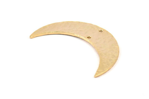 Gold Hammered Moon Pendant, 2 Gold Plated Brass Hammered Moons with 2 Holes (44x12mm) N0389 Q0087