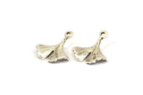 Antique Silver Gingko Pendant, 4 Antique Silver Plated Brass Leaf Charms (18x15mm) N0443