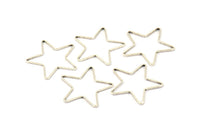 Antique Silver Star Charm, 12 Antique Silver Plated Brass Open Star Charms (24x0.8x0.6mm) BS 1078