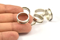 Antique Silver Channel Ring - 3 Antique Silver Plated Brass Channel Ring Setting (16mm) N476