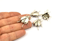 Tiny Bug Charm, 1 Antique Silver Plated Brass Bug Fly Insect Charms (29x22x5.5mm) N0495 H0148