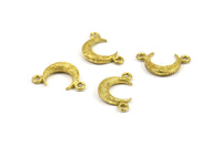 Brass Moon Charm, 12 Raw Brass Textured Horn Charms with 2 Holes, Pendant, Jewelry Finding (12x3.50x3mm) N0266