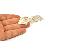 Hammered Diamond Charm, 4 Antique Silver Plated Brass Hammered Diamond Flat Charms Pendant, Findings (34x24mm) N0233 H0144