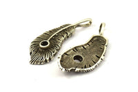 Wide Feather Pendant, 1 Antique Silver Plated Brass Feather Charms, Feather Pendants (50x20mm) N0175
