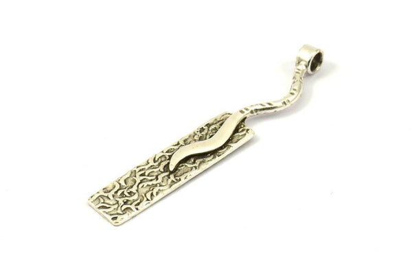 Antique Silver Bar Pendant, 1 Antique Silver Plated Brass Textured Pendant with 1 Loop and Rectangle Blank (52x8mm) N0405 H0074