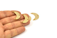 Hammered Moon Crescent Charm, 2 Gold Plated Brass Hammered Moons with 3 Holes Pendant (25x9x1.2mm) N0386 Q0060