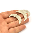 Antique Silver Hammered Crescent Finding, 2 Antique Silver Plated Brass Hammered Moons with 2 Holes (35x11x1.5mm) N211