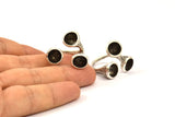 Adjustable Ring Settings - 1 Antique Silver Plated Brass Adjustable Rings with 3 Stone Setting - Pad Size 8mm N349 H0077
