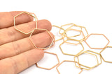 Rose Gold / Gold Hexagon Ring  Charm, 12 Rose Gold Plated - Gold Plated Hexagon Shaped Ring Charms (22x0.6x0.9mm) BS 1205 Q0015