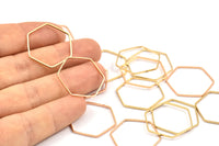 Rose Gold / Gold Hexagon Ring  Charm, 24 Rose Gold Plated - Gold Plated Hexagon Shaped Ring Charms (22x0.6x1mm) BS 1205 Q0015