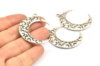 Silver Moon Charm, 2 Antique Silver Plated Brass Textured Horn Charms, Pendant, Jewelry Finding (36x10.60x3.40mm)  N0204