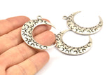 Silver Moon Charm, 2 Antique Silver Plated Brass Textured Horn Charms, Pendant, Jewelry Finding (36x10.60x3.40mm)  N0204