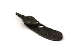 Black Feather Pendant , 2 Oxidized Brass Feather Charms, Feather Pendants (47x10mm) N0179 S395