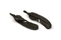 Black Feather Pendant , 2 Oxidized Brass Feather Charms, Feather Pendants (47x10mm) N0179 S395