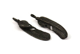 Black Feather Pendant , 2 Oxidized Brass Feather Charms, Feather Pendants (47x10mm) N0179 S395