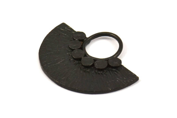 Black Semi Circle Pendant, 2 Oxidized Brass Semi Circle Hammered Pendants (32x25mm) N392 S390