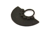 Black Semi Circle Pendant, 2 Oxidized Brass Semi Circle  Pendants (32x25mm) N0392 S390