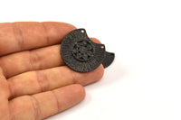 Black Semi Circle Pendant, 2 Oxidized Brass Semi Circle  Pendant with 2 Holes (28x25mm) N0391 S388