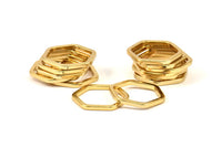 Gold Hexagon Connector, 8 Gold Plated Brass Hexagon Connector Rings (22x2x2mm) D0135 Q0002