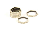 Brass Hexagon Charm, 25 Antique Silver Plated Brass Hexagon Ring Charms (14x0.8x2mm) BS 1183 H0082