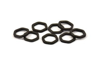 Black Hexagon Charm, 6 Black Oxidized Brass Hexagon Connector Rings (14x2x2mm) D0134 S434