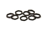 Black Hexagon Charm, 6 Black Oxidized Brass Hexagon Connector Rings (14x2x2mm) D0134 S434
