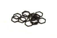 Black Hexagon Charm, 25 Black Oxidized  Brass Hexagon Shaped Ring Charms ( (12x0.8mm) Bs 1171 S387