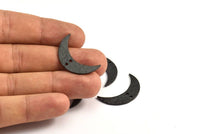 Black Moon Pendant, 2 Oxidized Brass Hammered Moons with 2 Holes (30x8x1.2mm) N0387 S431