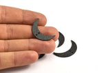 Black Moon Pendant, 2 Oxidized Brass Hammered Moons with 2 Holes (30x8x1.2mm) N0387 S431