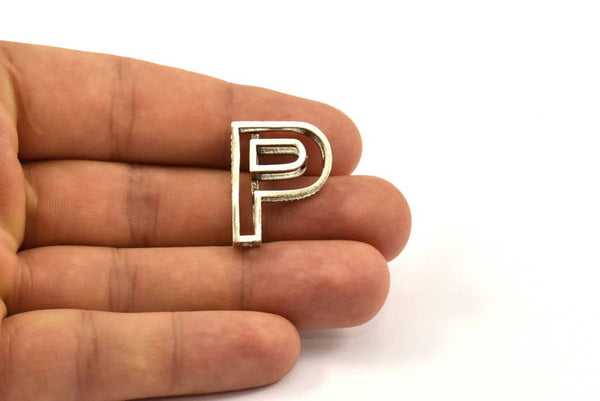 Silver P Letter, 2 Antique Silver Plated P Letter, Initials, Uppercase, Letter Initial Pendant for Personalised Necklaces