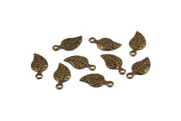 Antique Brass Leaf, 50 Antique Bronze Leaf Charms, Necklace Findings (13x6mm) K153