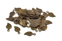 Antique Brass Leaf, 50 Antique Bronze Leaf Charms, Necklace Findings (13x6mm) K153