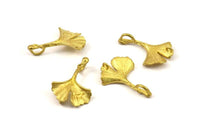 Brass Gingko Pendant, 4 Raw Brass Leaf Charms (22x15mm) U042