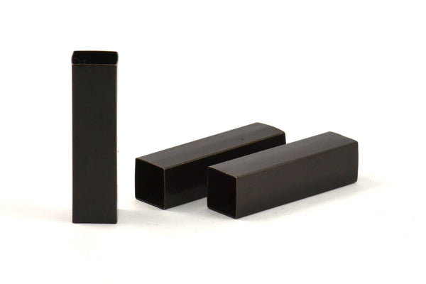 Black Square Tubes, 5 Huge Oxidized Brass Square Tubes  (8x30mm) Bs 1579 S060