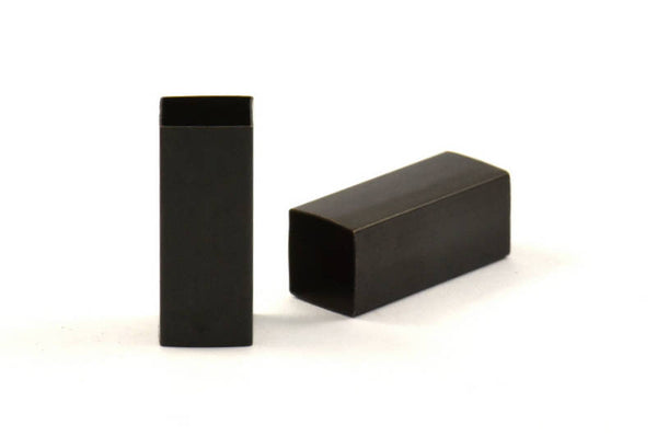 Black Square Tubes, 12 Oxidized Brass Square Tubes (8x20mm) Bs 1577 S067