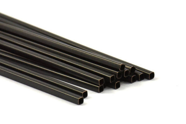 Black Square Tubes, 12 Oxidized Brass Square Tubes (2x70mm) Bs 1573 S001