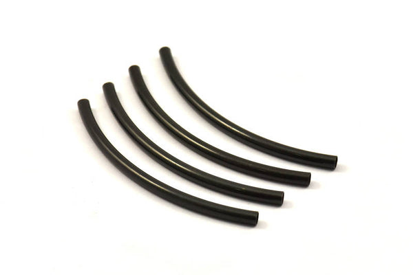 Black Textured Curved Tubes, 12 Black Oxidized Brass Curved Tubes (3x60mm) Bs 1409