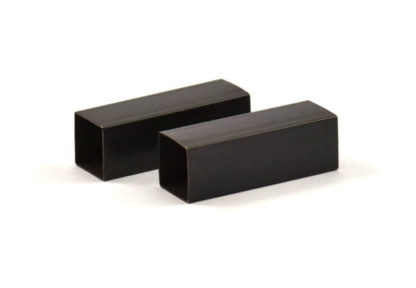 Black Square Tubes, 6 Oxidized Brass Square Tubes (10x30mm) Bs 1509 S062