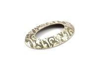 Silver Flower Textured, 5 Antique Silver Plated Brass Flower Textured Oval Connector Findings  (32x21mm)  D0103--C021
