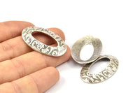 Silver Flower Textured, 5 Antique Silver Plated Brass Flower Textured Oval Connector Findings  (32x21mm)  D0103--C021
