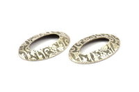 Silver Flower Textured, 5 Antique Silver Plated Brass Flower Textured Oval Connector Findings  (32x21mm)  D0103--C021