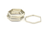 Silver Hexagon Charm, 12 Nickel Free Plated Silver Tone Hexagon Ring Charms (25x0.8x2mm) BS 1189