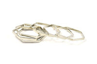 Silver Hexagon Charm, 12 Nickel Free Plated Silver Tone Hexagon Ring Charms (25x0.8x2mm) BS 1189