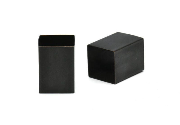 Black Large Square Tubes, 4 Oxidized Brass Huge Square Tubes (18x25mm) Bs 1527 S080