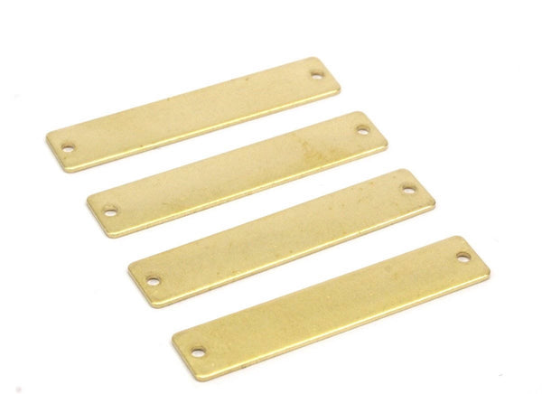 Rectangle Brass Blanks, 24 Raw Brass Rectangle Stamping Blanks, Pendants With 2 Holes (40x8x0.80mm) A0841