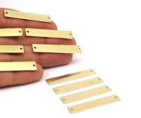 Rectangle Brass Blanks, 24 Raw Brass Rectangle Stamping Blanks, Pendants With 2 Holes (40x8x0.80mm) A0841