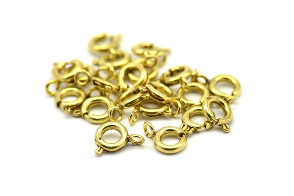 6mm Round Clasp - 100 Raw Brass Round Spring Ring Clasps (6mm) 1706 A0426